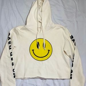 Cream Smiley Face Crop Hoodie